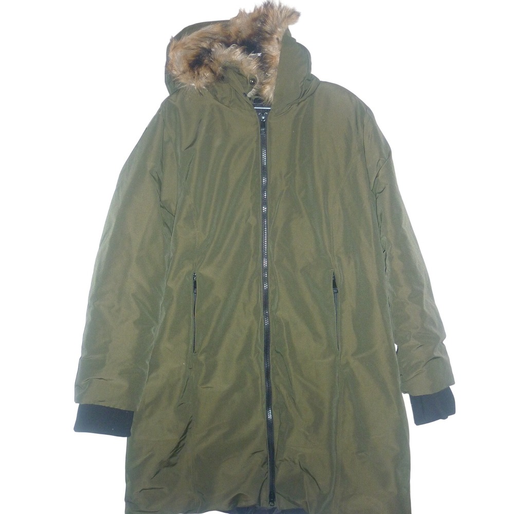 Nine West Winter Parka Coat Jacketβ Olive Green Faux Fur Hood Size XXL NWOT